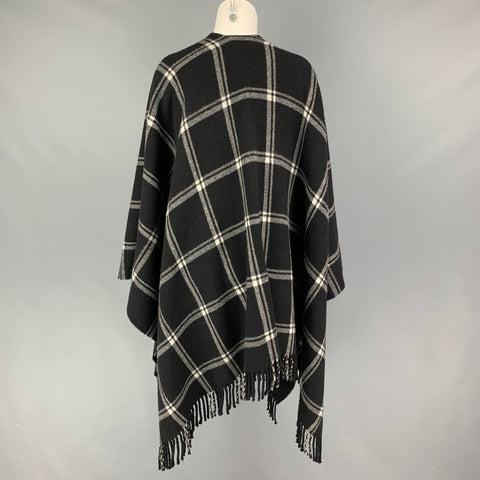 ANNE FONTAINE Size One Size Black White Wool Plaid Fringed Cape