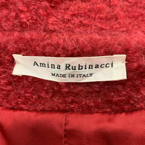 AMINA RUBINACCI Taille 4 Manteau à revers cranté en laine mohair texturée framboise