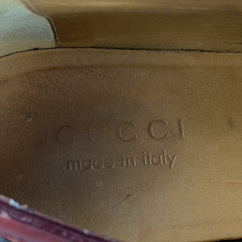 GUCCI Taille 8.5 Chaussures à lacets en cuir perforé bordeaux