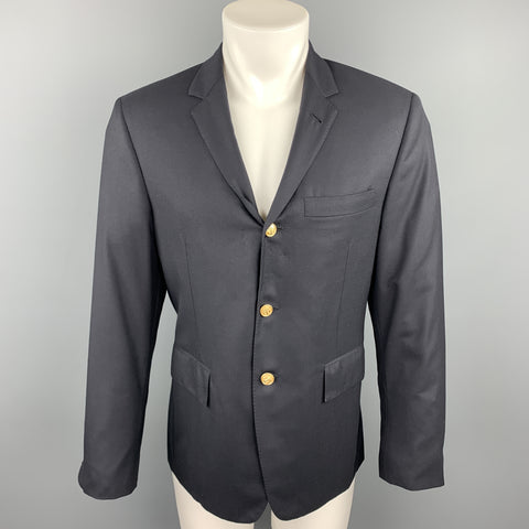 THOM BROWNE Chest Size 38 Black Solid Wool Notch Lapel Sport Coat