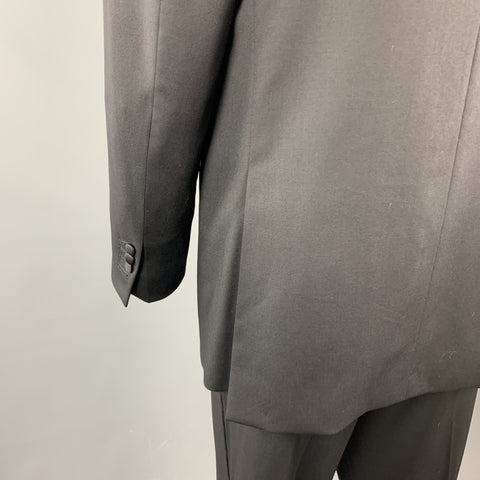ISAIA 44 Black Solid Lana Wool 38 x 34 Notch Lapel Tuxedo