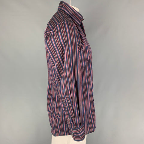 DOLCE & GABBANA Size L Purple Blue Stripe Cotton Long Sleeve Shirt