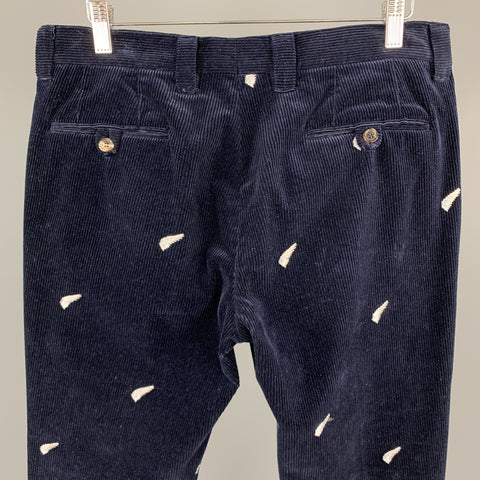 MICHAEL BASTIAN Size 32 x 28 Navy Embroidery Corduroy Dress Pants
