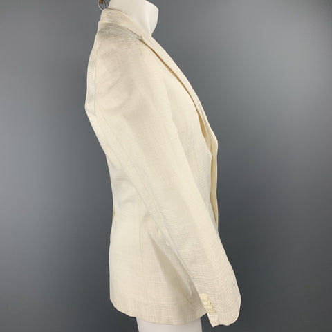 DOLCE & GABBANA Size 40 Cream Textured Cotton / Silk Peak Lapel Sport Coat