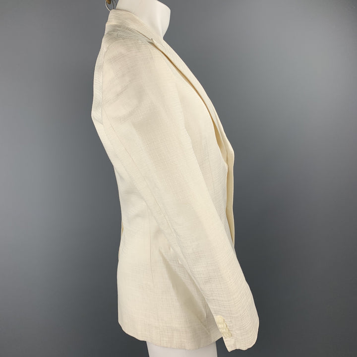 DOLCE &amp; GABBANA Talla 40 Abrigo deportivo con solapa de pico de seda y algodón texturizado color crema