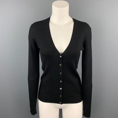 TSE Size S Black Knitted Ribbed Cashmere / Silk Buttoned Cardigan