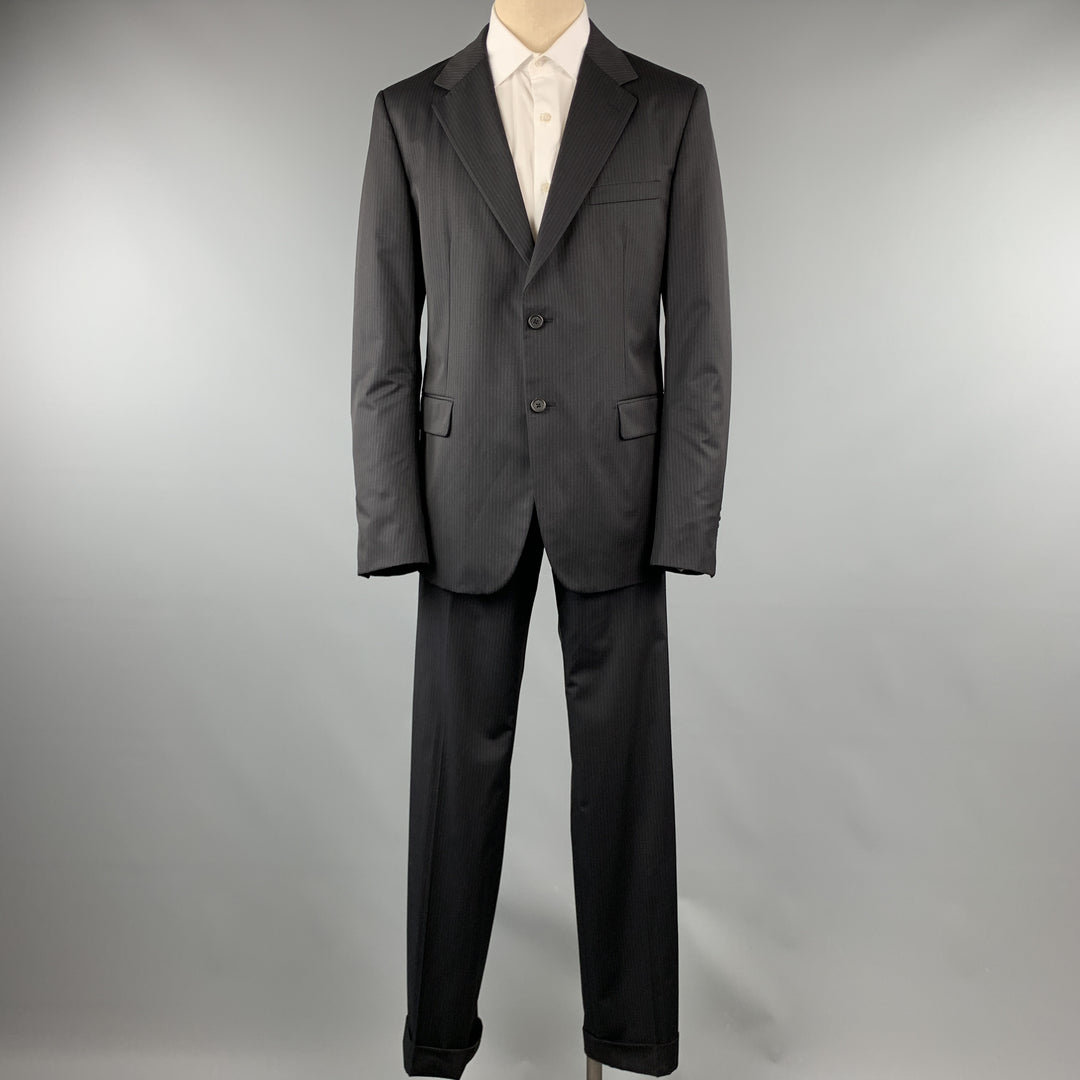 PRADA 42 Regular Black Stitched Wool 36 x 33 Suit