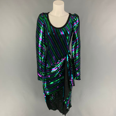 MARC JACOBS Pre-otoño 2019 Talla 2 Vestido disco asimétrico con rayas multicolores en negro