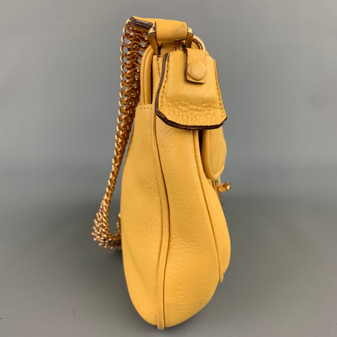 PRADA Yellow Leather Gold Tone Chain Strap Handbag