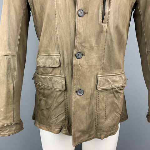 NEIL BARRETT Size 40 Taupe Leather Buttoned Epaulet Jacket