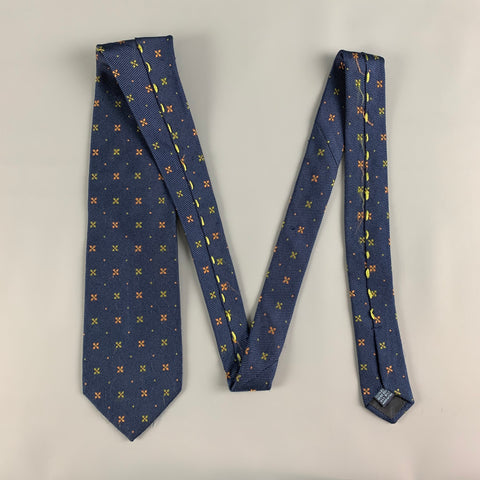 MASSIMO BIZZOCCHI Navy Orange Abstrack Floral Silk Tie