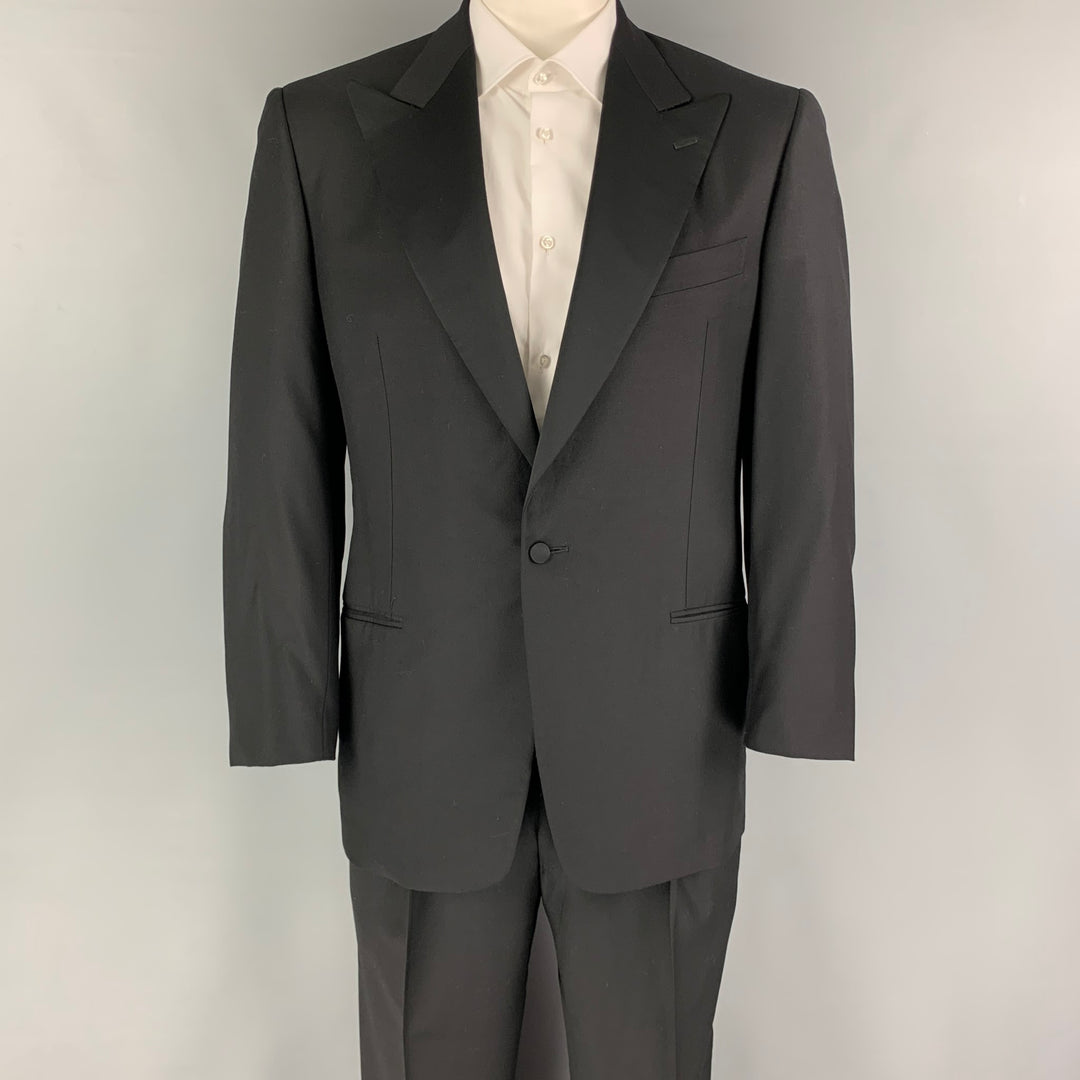ERMENEGILDO ZEGNA Size 40 Black Wool Peak Lapel Tuxedo Suit