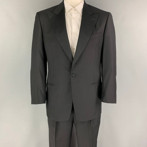 ERMENEGILDO ZEGNA Size 40 Black Wool Peak Lapel Tuxedo Suit