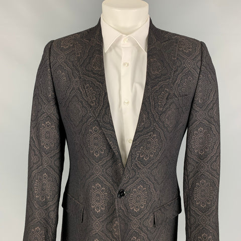 vintage DOLCE &amp; GABBANA Taille 38 R Laine Jacquard noire / Manteau de sport à revers en soie