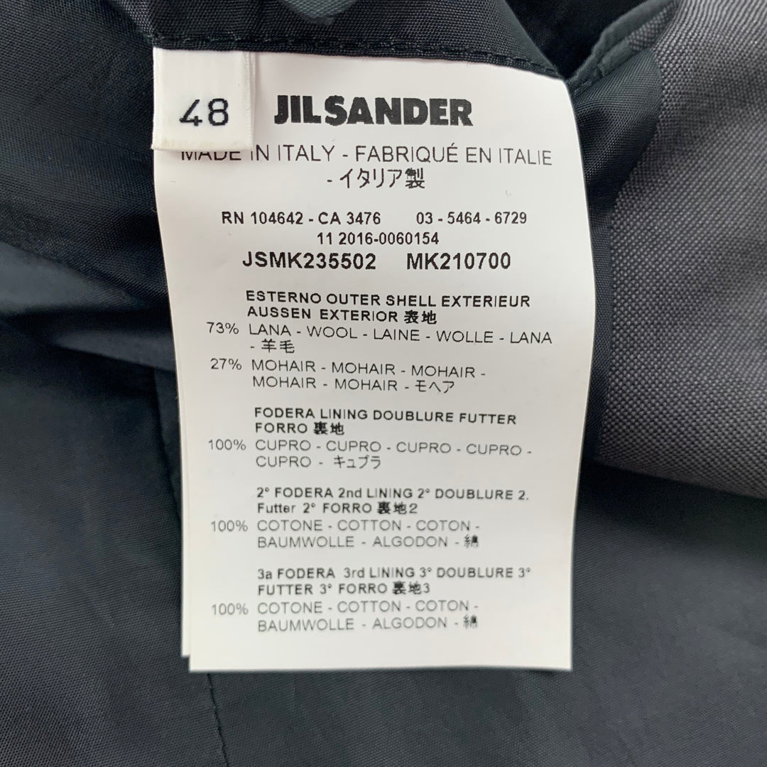 JIL SANDER Taille 38 Manteau de sport en laine / mohair gris foncé à revers cranté