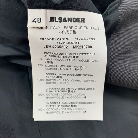 JIL SANDER Size 38 Dark Gray Wool / Mohair Notch Lapel Sport Coat