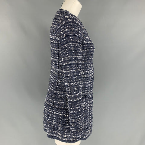 BRUNO MANETTI Size 6 Blue & White Boucle Silk Blend Jacket
