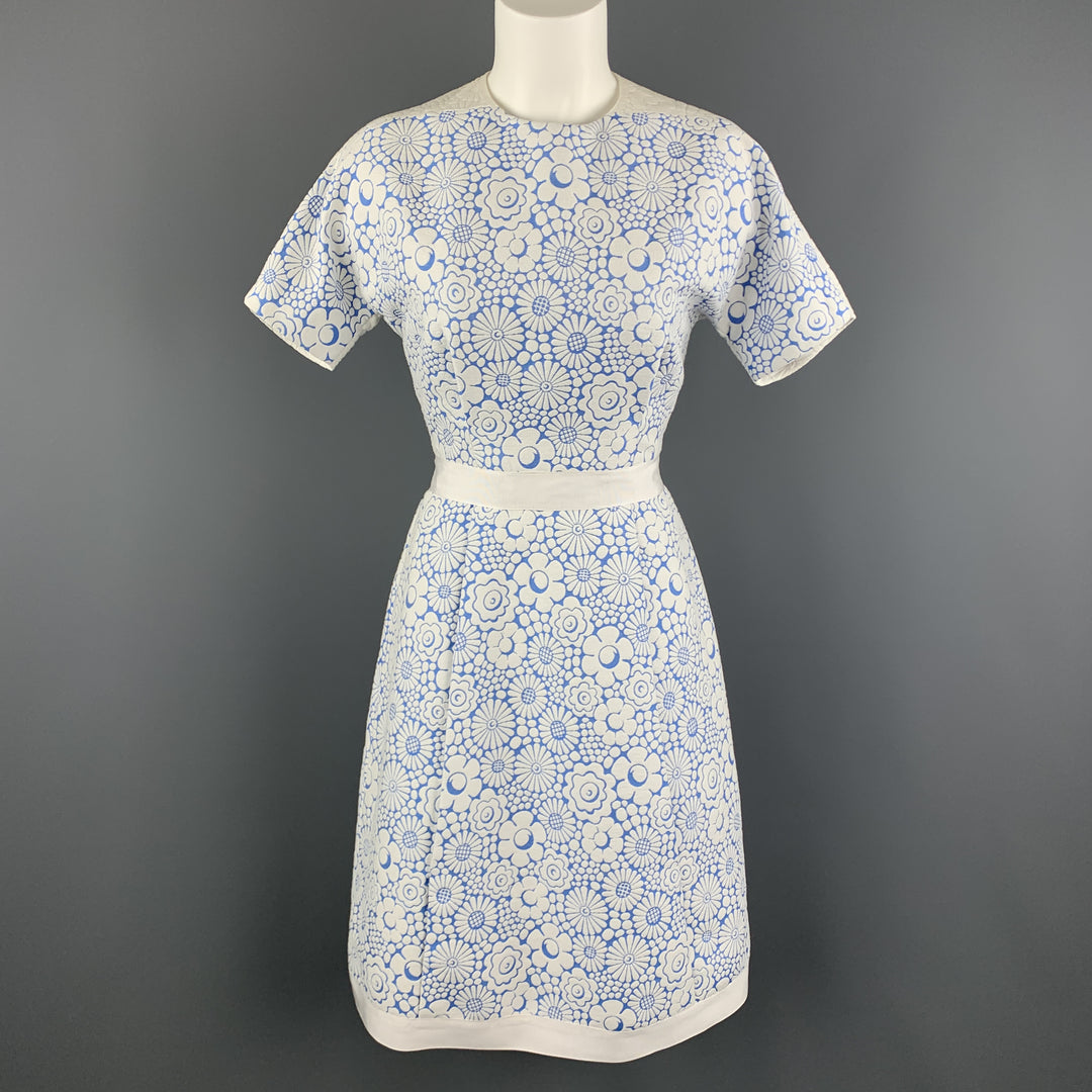 THOM BROWNE Spring 2013 Size 2 White & Blue Floral Dress