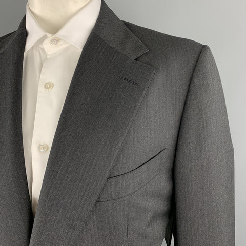 TOM FORD Size 50 Charcoal Wool Herringbone Notch Lapel  Suit