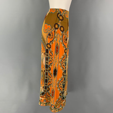 ETRO Size 6 Orange Multi-Color Silk Paisley Long Skirt