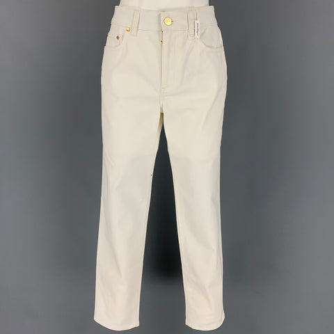 SALVATORE FERRAGAMO Size 6 White Cotton Zip Fly Jeans