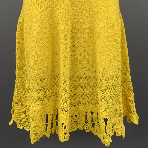 OSCAR DE LA RENTA Size XS Yellow Cotton Hand Knit Crochet Lace Sleeveless Cocktail Dress