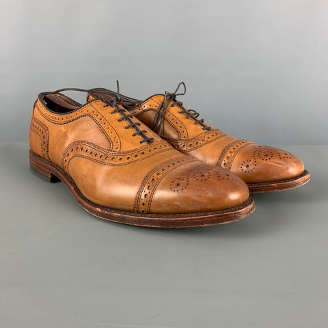 ALLEN EDMONDS Size 10.5 Brown Tan Perforated Leather Cap Toe Lace Up Shoes