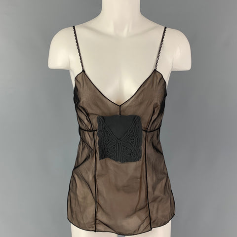 AURORE THIBOUT Size M Black Beige Polyamide Applique Camisole Dress Top