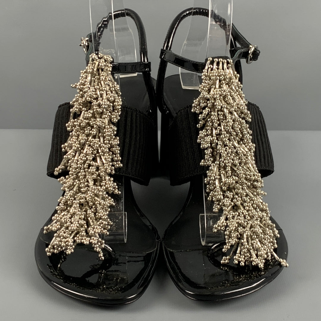 3.1 PHILLIP LIM Size 10 Black Patent Leather Aplique Ankle Strap Sandals