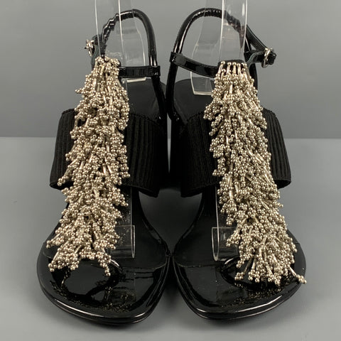 3.1 PHILLIP LIM Size 10 Black Patent Leather Aplique Ankle Strap Sandals
