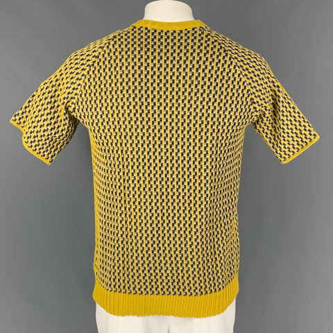 STEPHAN SCHNEIDER Size XL Yellow Black White Knitted Cotton Crew-Neck Pullover