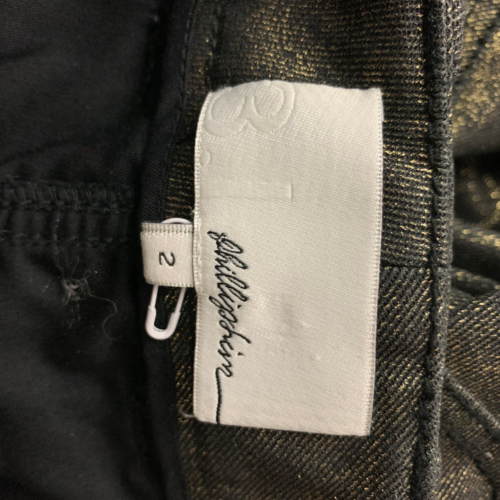 3.1 PHILLIP LIM Size 2 Gold Black Cotton Metallic Zip Fly Jeans