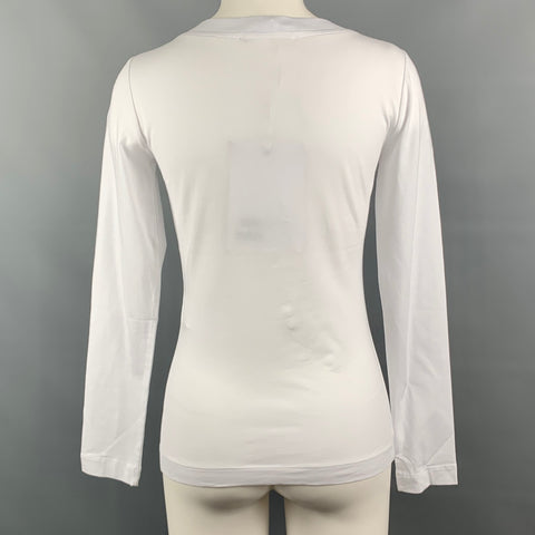 LOVE MOSCHINO Size 4 White Pink Cotton / Elastane Rhinestones Long Sleeves T-Shirt