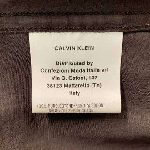 CALVIN KLEIN COLLECTION Size L Solid  Brown  Cotton Snaps  Long Sleeve Shirt