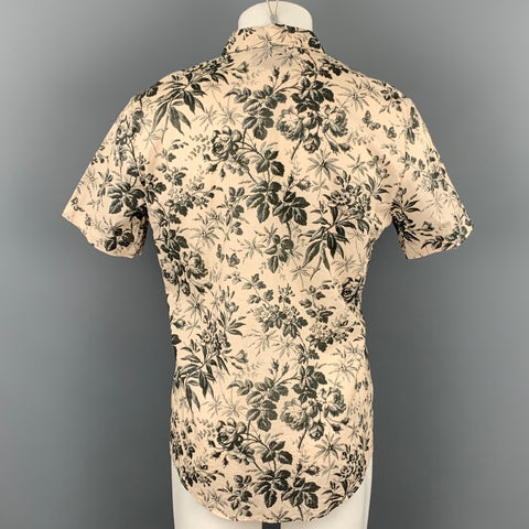 GUCCI Size M Beige Floral Cotton Button Up Short Sleeve Shirt