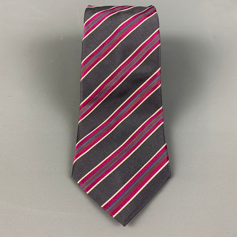PAUL SMITH Grey & Magenta Diagonal Stripe Silk Tie