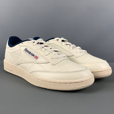 REEBOK Size 10.5 Off White Leather Lace Up Sneakers