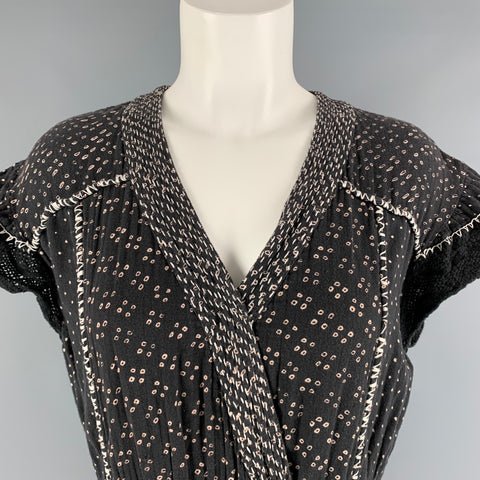 ULLA JOHNSON Size 2 Black Cream Cotton Dots Cap Sleeves Jumpsuits