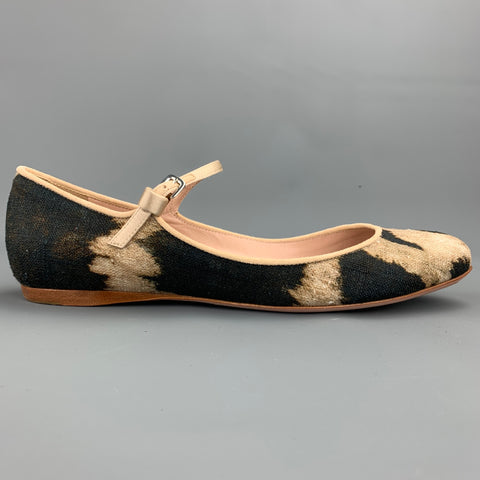 GIAMBATTISTA VALLI Talla 7.5 Zapatos planos Maryjane con estampado de leopardo en beige y marrón