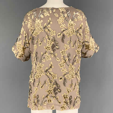 ETRO Size 8 Beige Taupe Viscose Blend Velvet Short Sleeve Dress Top