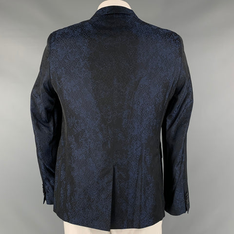 SAND Size 42 Navy Jacquard Cupro Notch Lapel Sport Coat