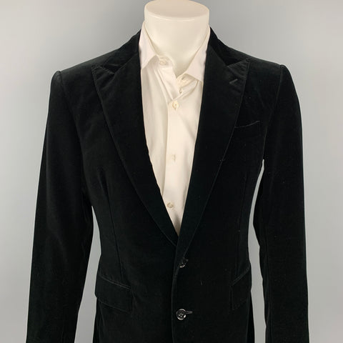RALPH LAUREN Black Label Size 40 Regular Black Velvet Cotton Peak Lapel Sport Coat