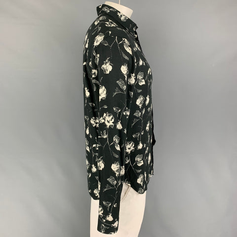 THE KOOPLES Camisa Manga Larga Botones Viscosa Floral Blanco Negro Talla XL