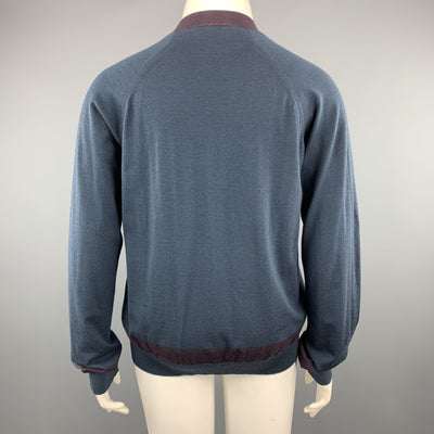 JIL SANDER Size 12 Navy & Plum Color Block Cashmere Blend Cardigan