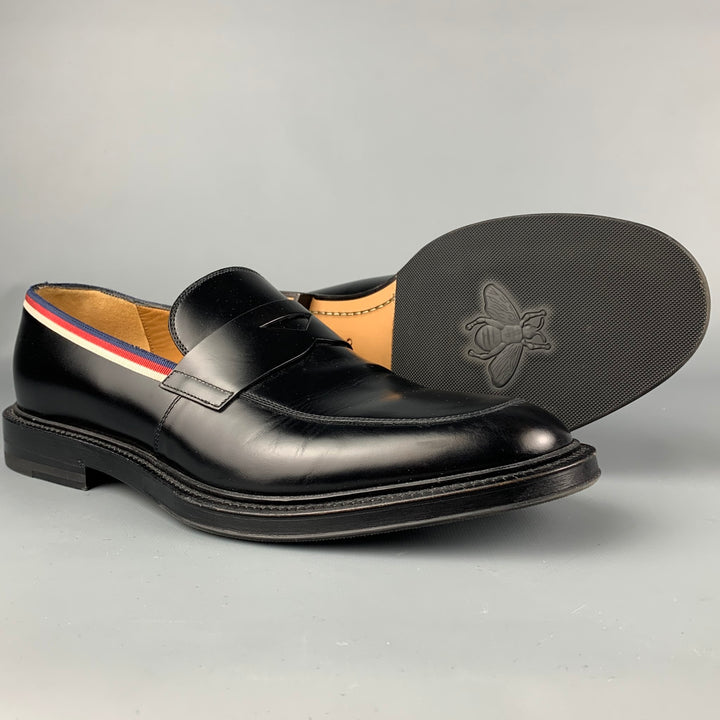 GUCCI Size 9 Black Ribbon Trim Leather Penny Loafers