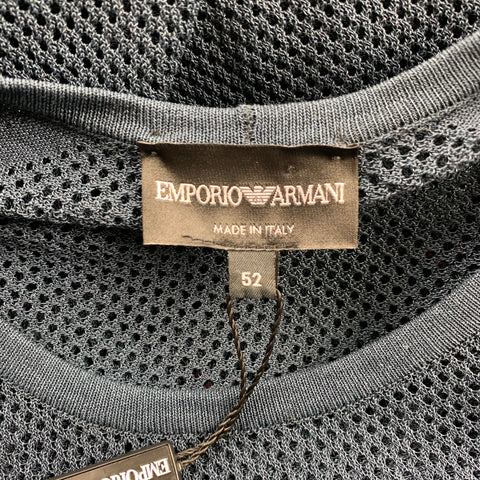 EMPORIO ARMANI Size L Navy Perforated Cotton / Polyamide Raglan Pullover