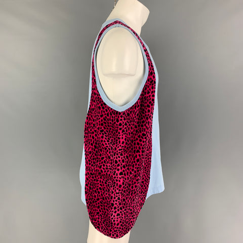 COMME des GARCONS HOMME PLUS SS 18 Talla L Camiseta sin mangas de algodón con estampado animal azul rosa