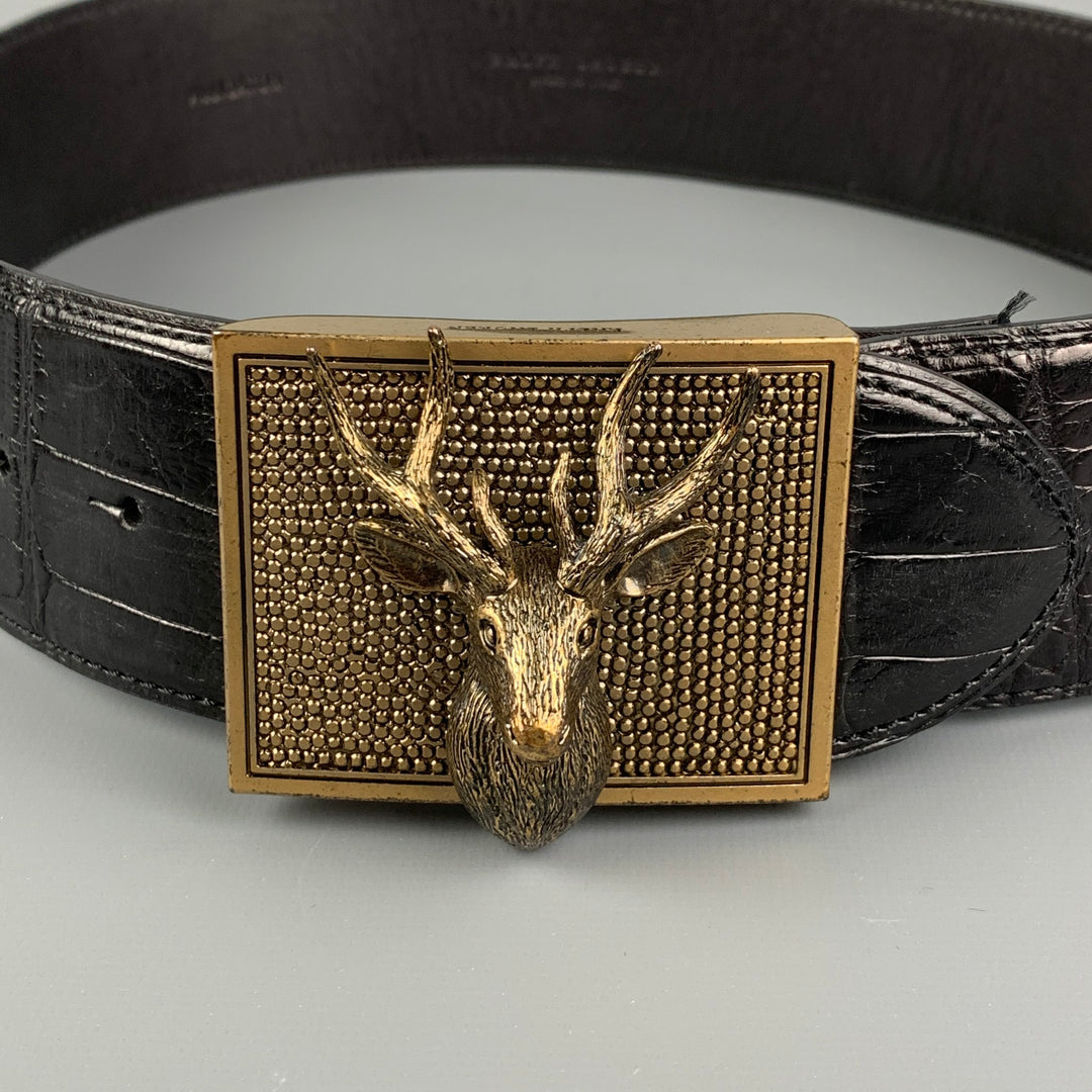 RALPH LAUREN Collection Size S Black Brass Alligator Stag  display picture 1