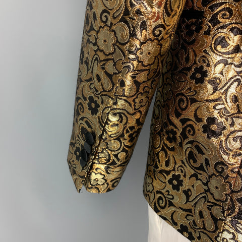 MICHAEL KORS Size 46 Black Gold Jacquard Polyester Peak Lapel Sport Coat