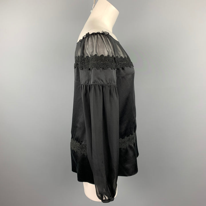 PHILOSOPHY di ALBERTA FERRETTI Size 6 Black Satin Silk Blouse